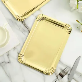 10 Pack Metallic Gold Paper Cardboard Serving Trays, Rectangle Party Platters With Scalloped Rim 400 GSM 9"