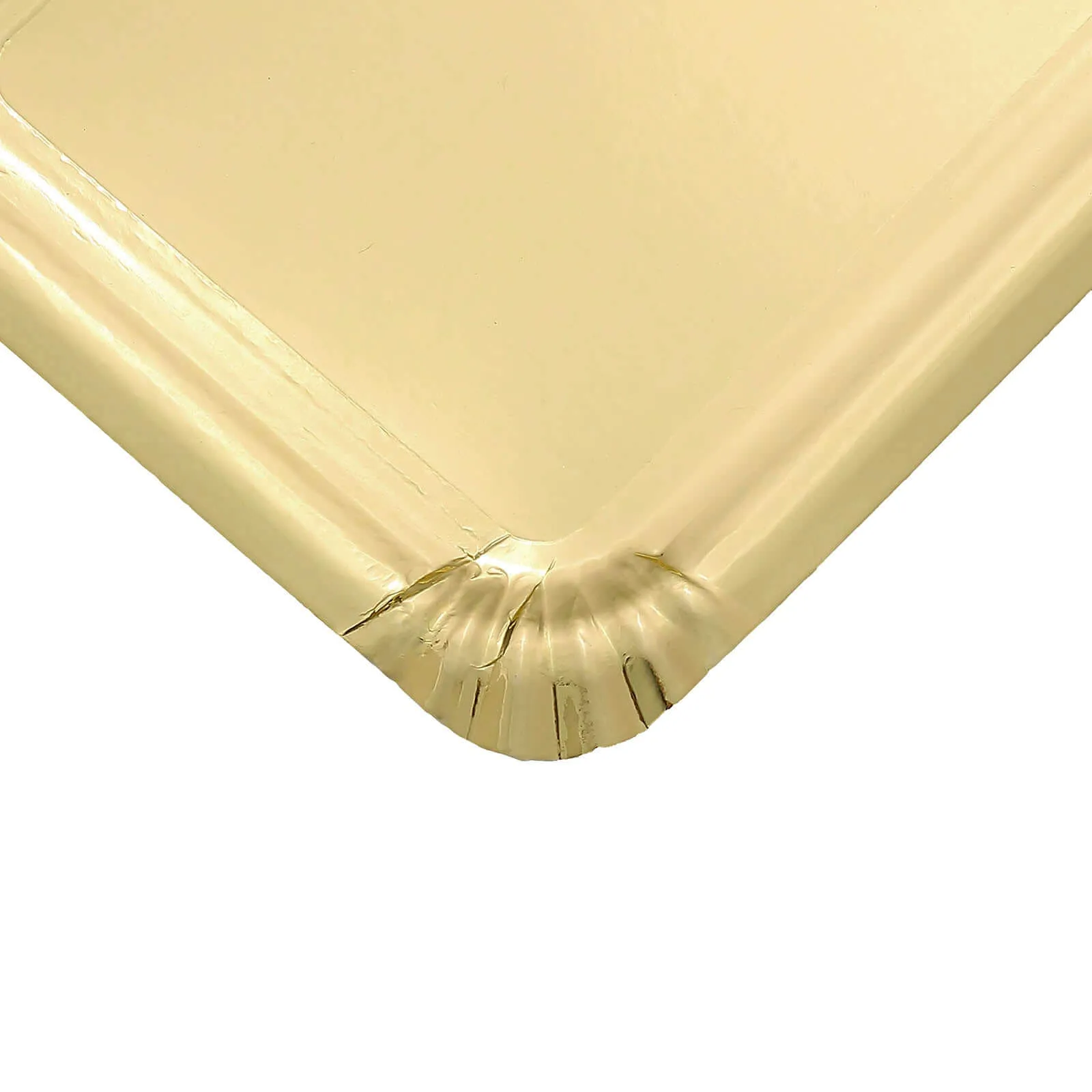 10 Pack Metallic Gold Paper Cardboard Serving Trays, Rectangle Party Platters With Scalloped Rim 400 GSM 9"