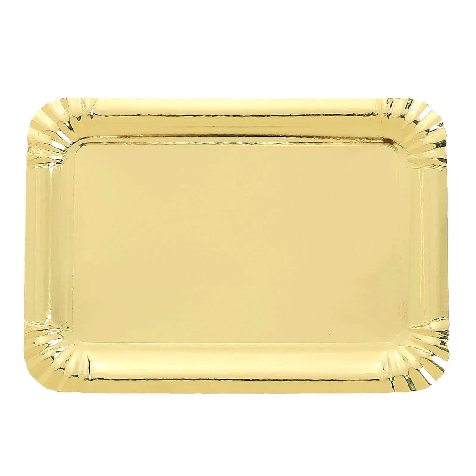 10 Pack Metallic Gold Paper Cardboard Serving Trays, Rectangle Party Platters With Scalloped Rim 400 GSM 9"