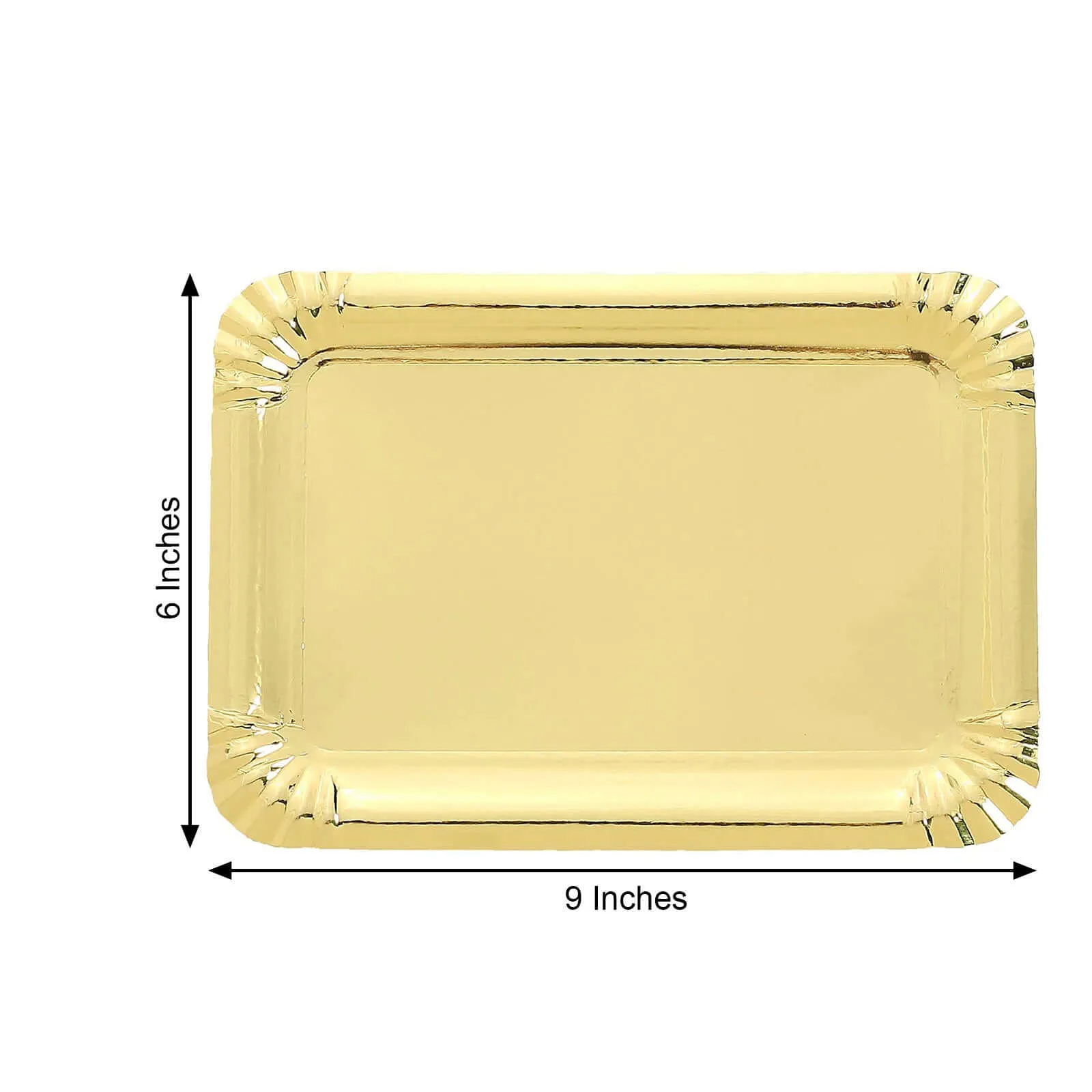 10 Pack Metallic Gold Paper Cardboard Serving Trays, Rectangle Party Platters With Scalloped Rim 400 GSM 9"
