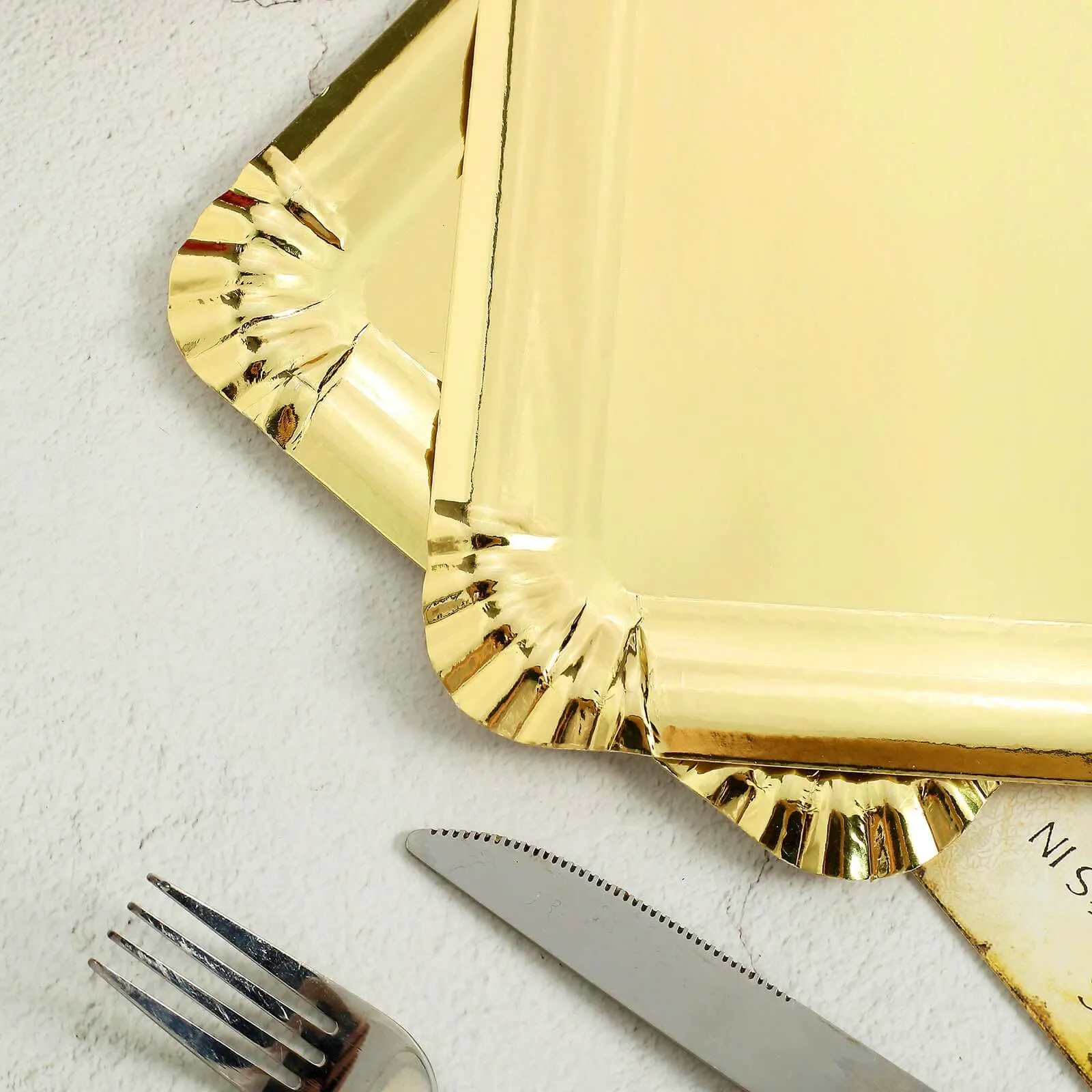 10 Pack Metallic Gold Paper Cardboard Serving Trays, Rectangle Party Platters With Scalloped Rim 400 GSM 9"