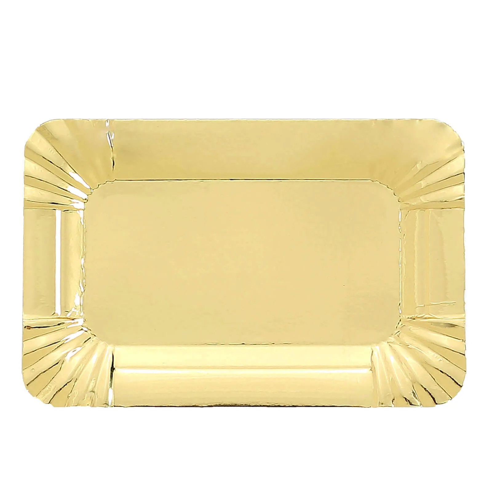 10 Pack Metallic Gold Small Paper Cardboard Serving Trays, Rectangle Party Platters With Scalloped Rim 400 GSM 6"