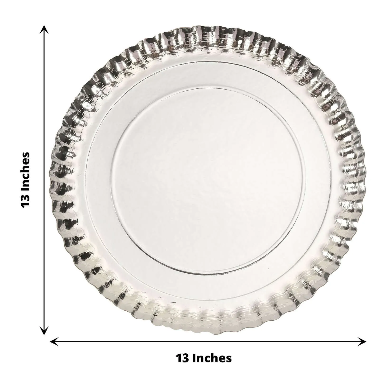 10 Pack Scallop Rim Cardboard Serving Trays, Charger Plates Silver 13", Disposable Round - 1100 GSM