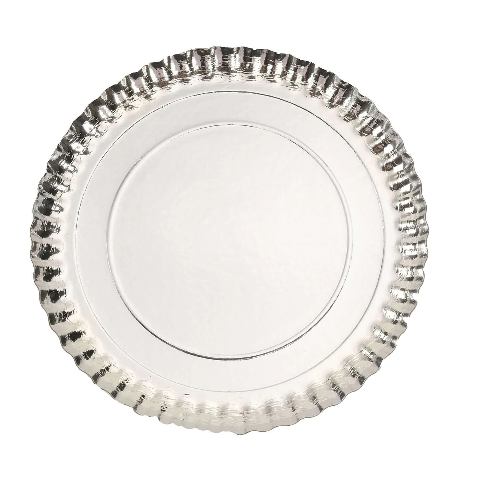 10 Pack Scallop Rim Cardboard Serving Trays, Charger Plates Silver 13", Disposable Round - 1100 GSM