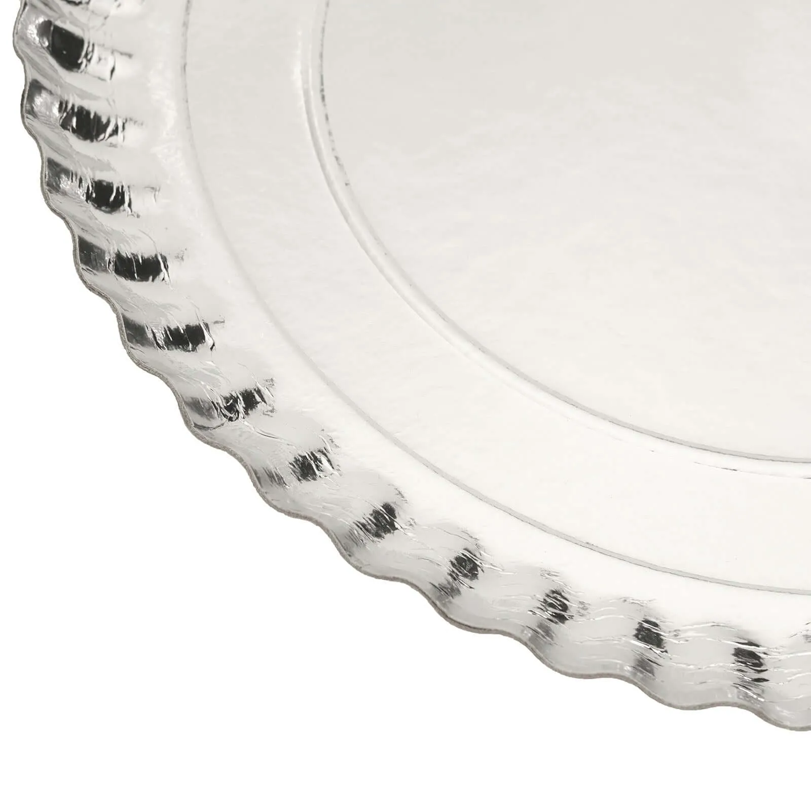 10 Pack Scallop Rim Cardboard Serving Trays, Charger Plates Silver 13", Disposable Round - 1100 GSM
