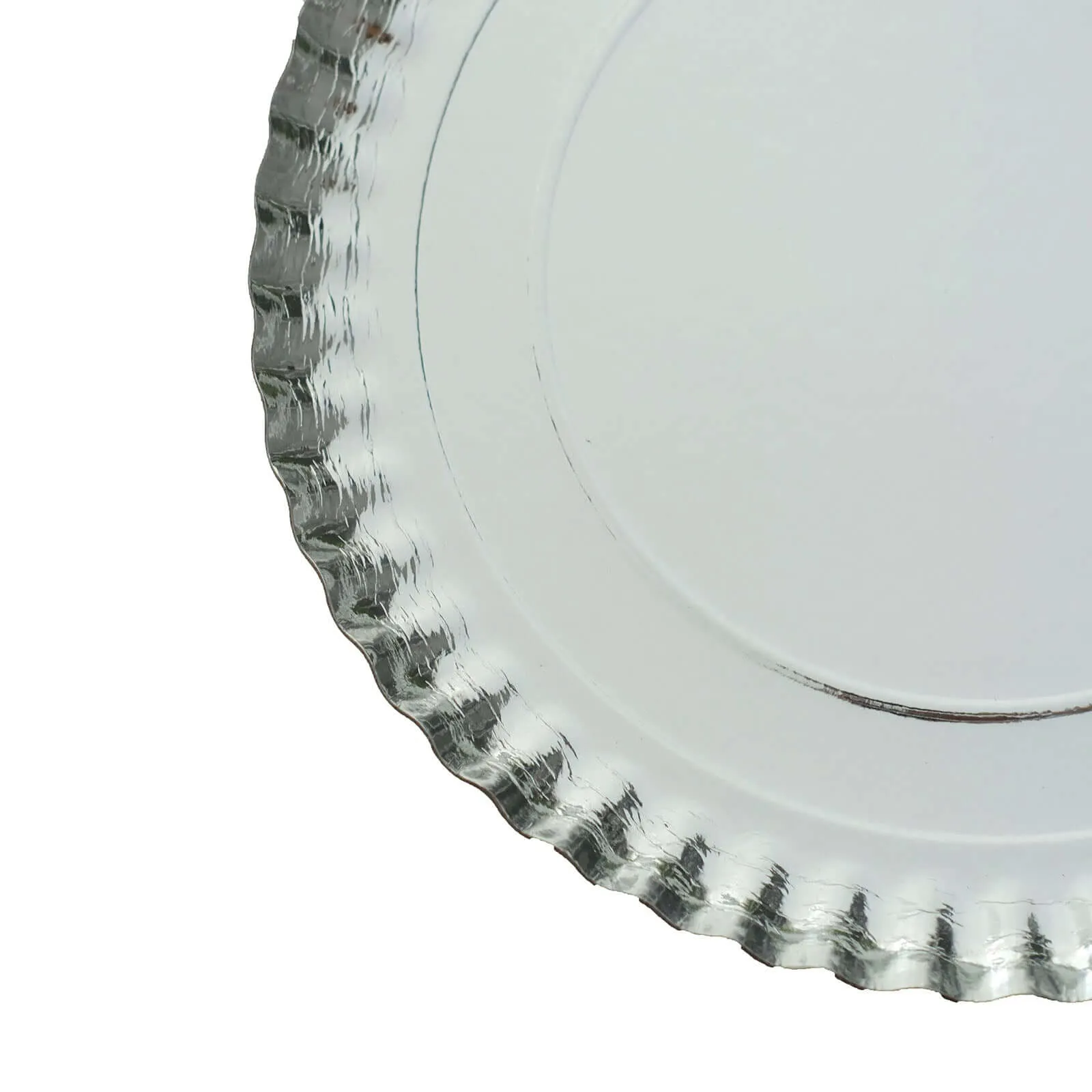 10 Pack Scallop Rim Cardboard Serving Trays, Charger Plates Silver 13", Disposable Round - 1100 GSM