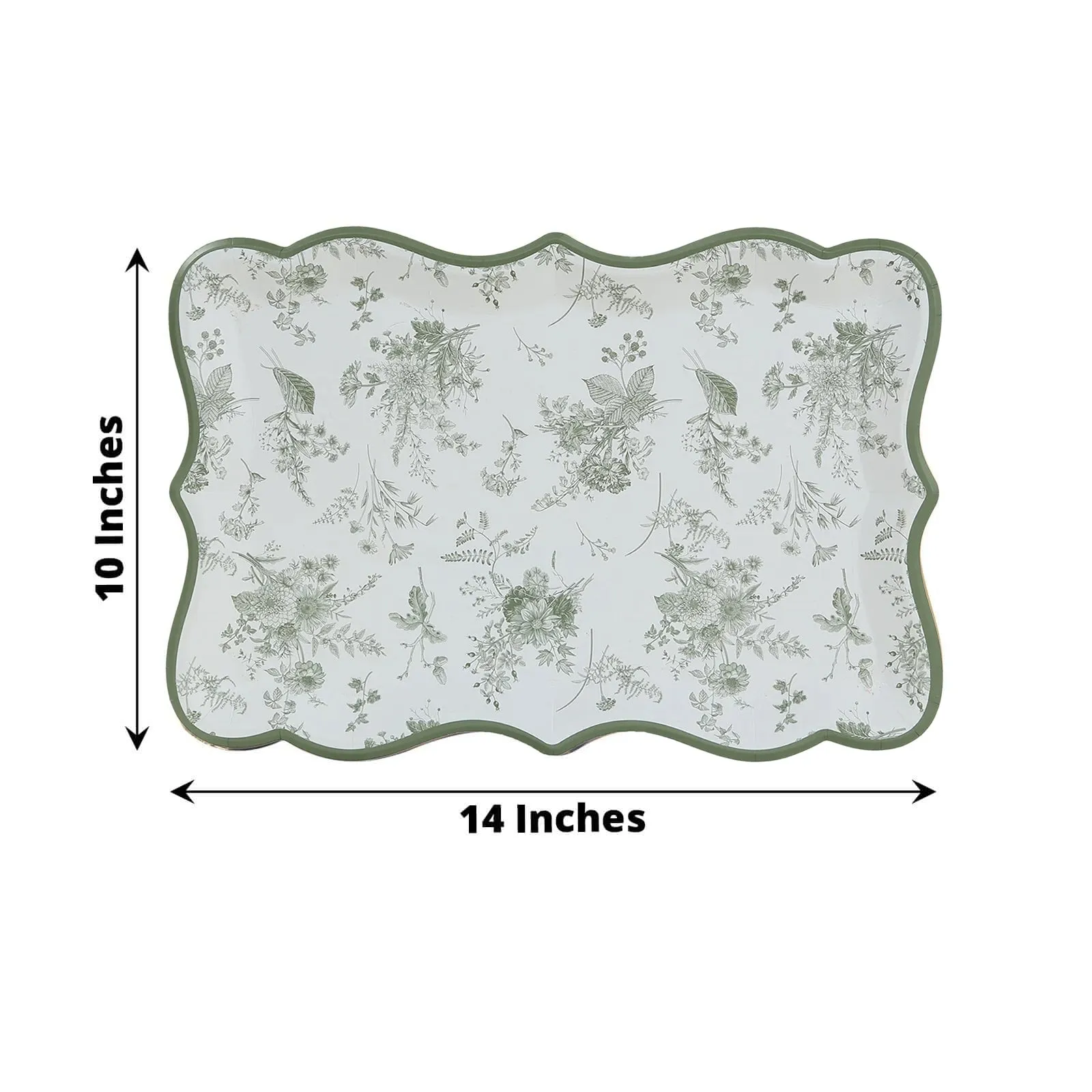 10 Pack White Sage Green Paper Serving Trays with French Toile Pattern, 400 GSM Disposable Rectangular Party Platters - 14"x10"