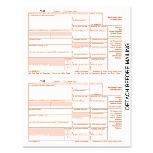 1099-div Tax Forms, 5-part, 5 1-2 X 8, Inkjet-laser, 24 1099s And 1 1096