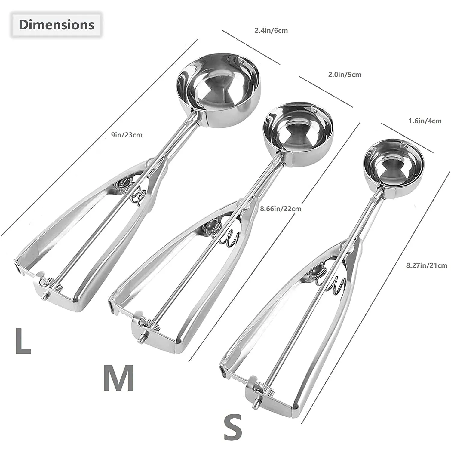 3-Pieces Set: Stainless Steel Cookie Scoops with Trigger Release