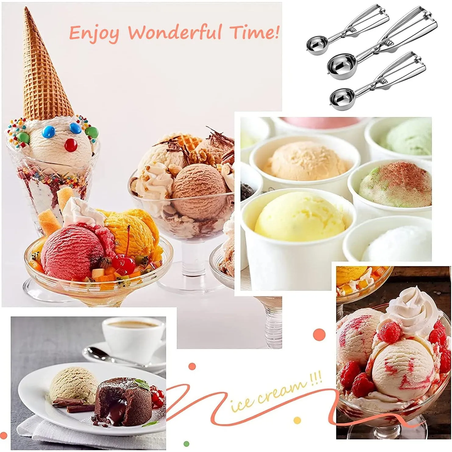 3-Pieces Set: Stainless Steel Cookie Scoops with Trigger Release