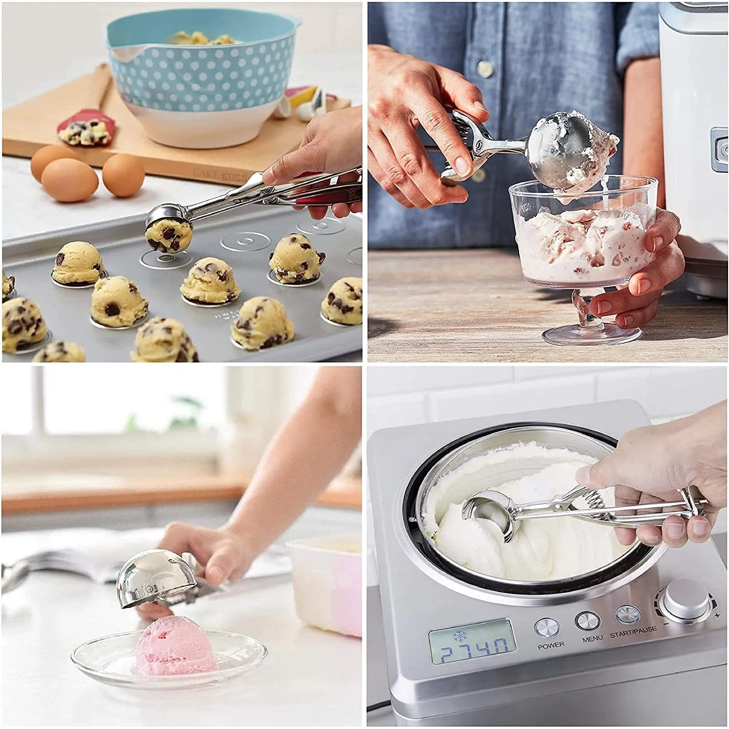 3-Pieces Set: Stainless Steel Cookie Scoops with Trigger Release