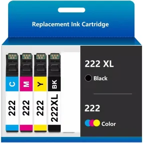 4 Pack 222XL Replacement Ink Cartridges for Epson Expression XP-5200 WorkForce WF-2960