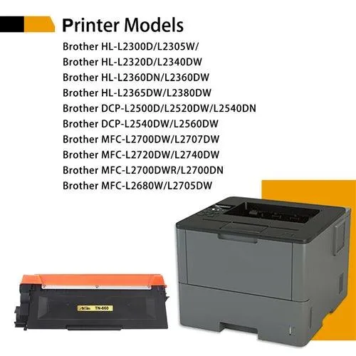 5 Brother TN660 Toner Cartridge, High Yield Compatible Toner For MFC/HL/DCP Printers ( Also Replaces TN630 )