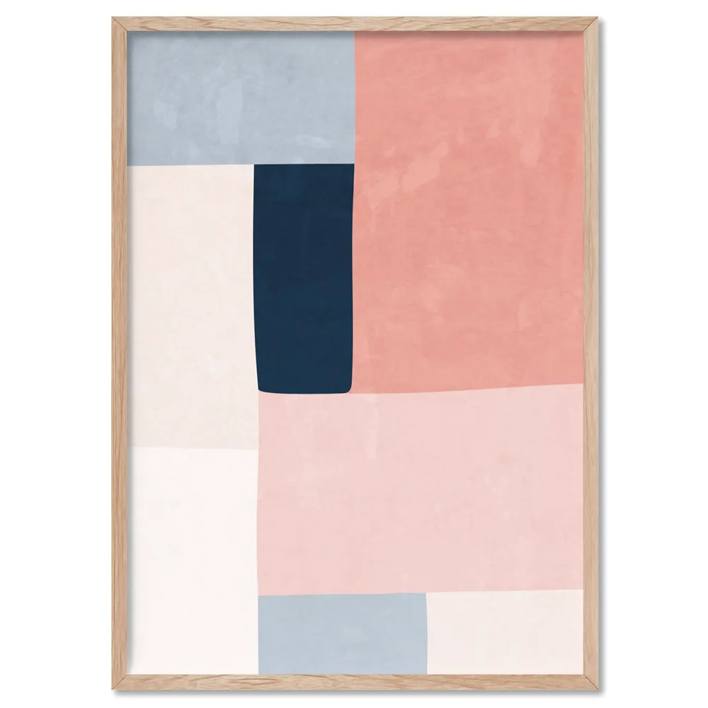 Abstract Blocks | Indigo & Blush II - Art Print