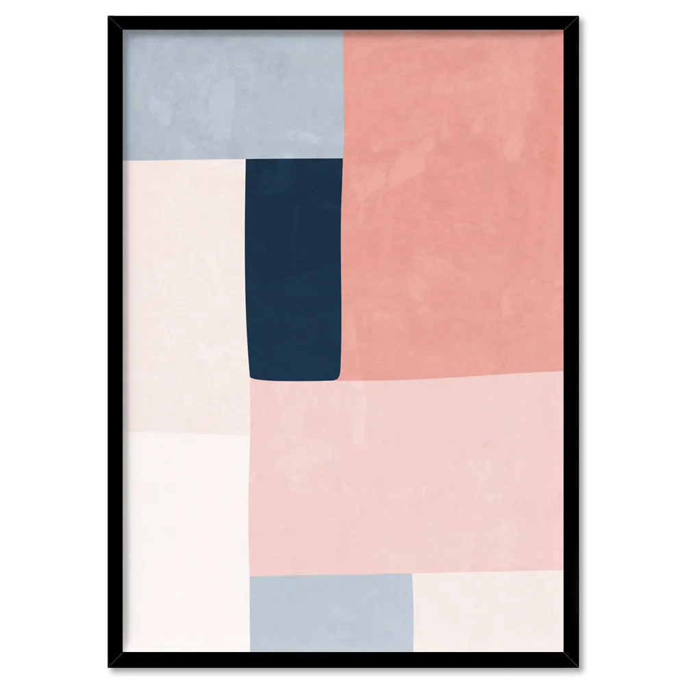 Abstract Blocks | Indigo & Blush II - Art Print