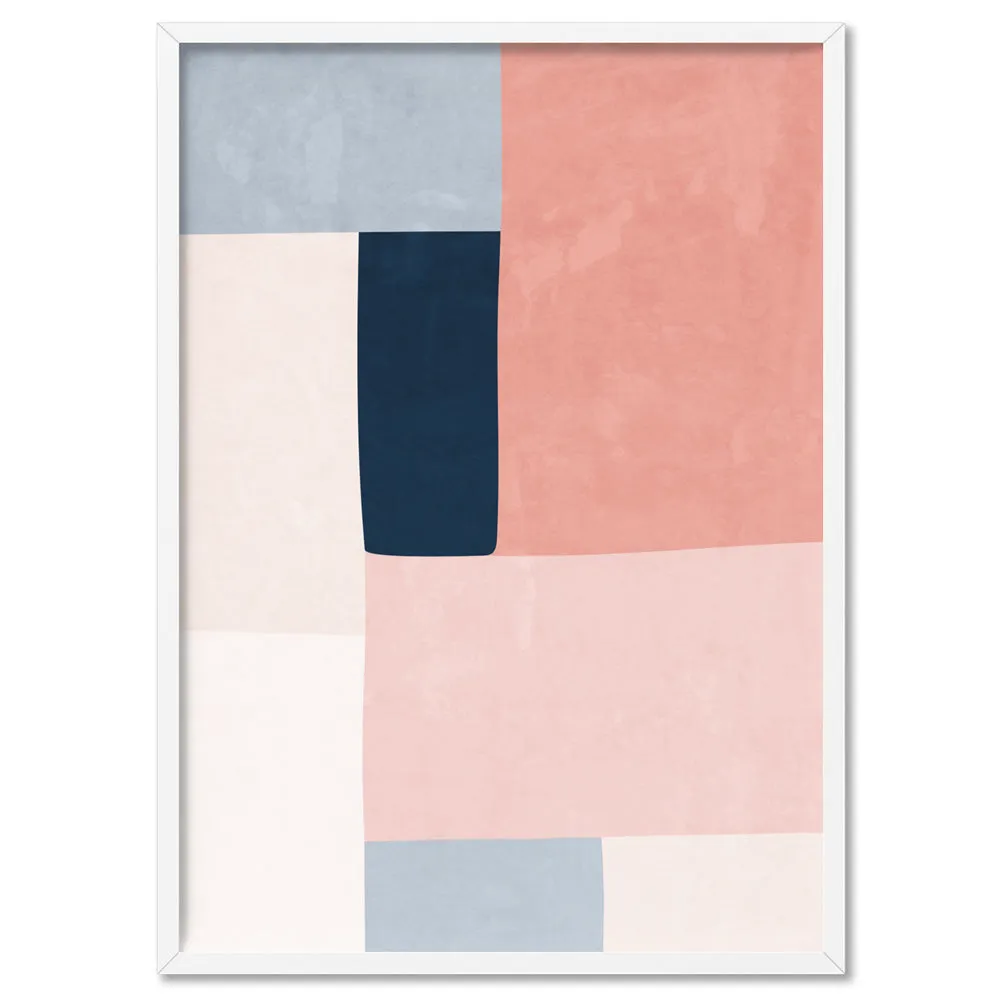 Abstract Blocks | Indigo & Blush II - Art Print