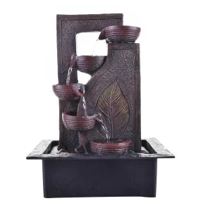 ANAVADYA Brown Polyresin Designer Table Top 4 Tier Waterfall Fountain Indoor Home Decor with Multicolour Lights and Water Flow Control Pump (Size: 40 x 29.5 x 22 CM)