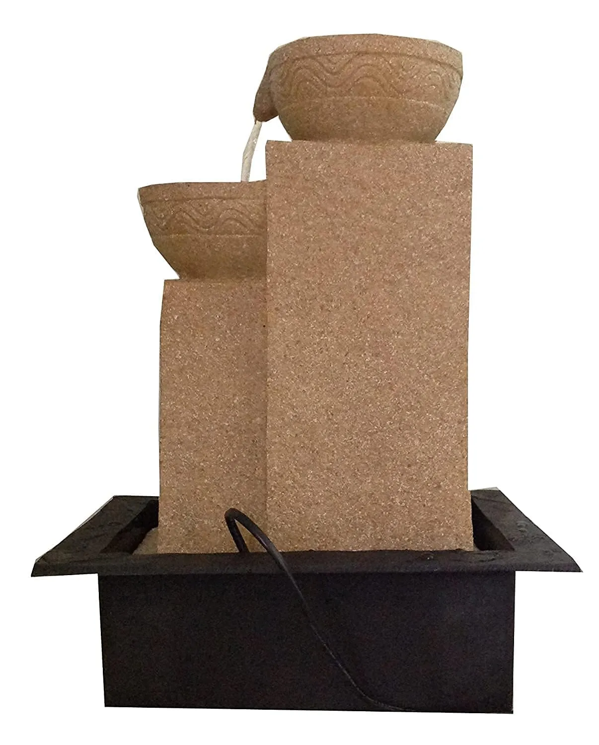 ANAVADYA Cream Polyresin Designer Table Top 4 Tier Waterfall Fountain Indoor Home Decor with Multicolour Lights and Water Flow Control Pump (Size: 31 X 23 X 40 CM)