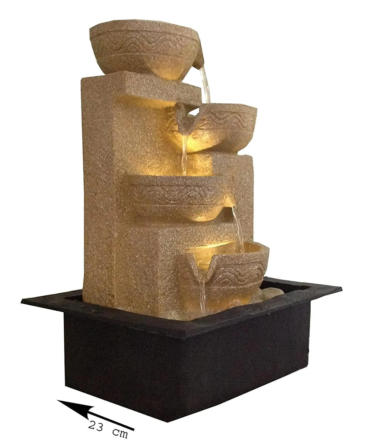 ANAVADYA Cream Polyresin Designer Table Top 4 Tier Waterfall Fountain Indoor Home Decor with Multicolour Lights and Water Flow Control Pump (Size: 31 X 23 X 40 CM)
