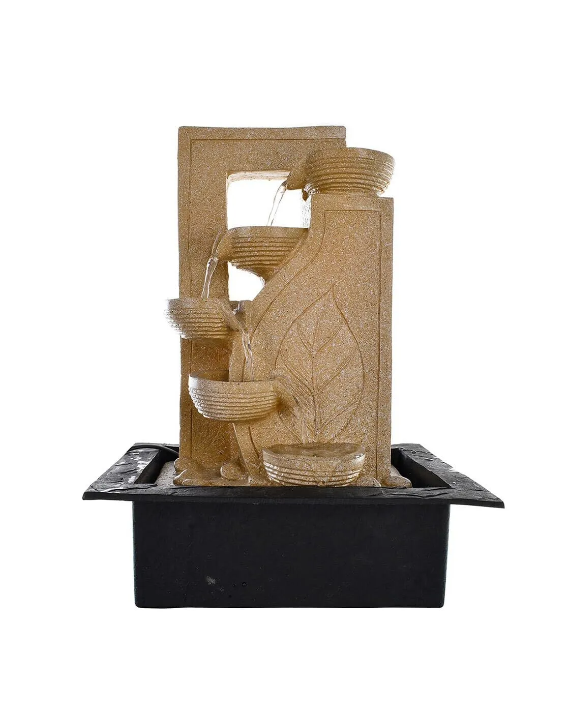 ANAVADYA Cream Polyresin Designer Table Top 4 Tier Waterfall Fountain Indoor Home Decor with Multicolour Lights and Water Flow Control Pump (Size: 40 x 29.5 x 22 CM)