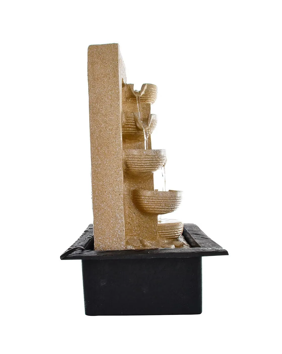 ANAVADYA Cream Polyresin Designer Table Top 4 Tier Waterfall Fountain Indoor Home Decor with Multicolour Lights and Water Flow Control Pump (Size: 40 x 29.5 x 22 CM)