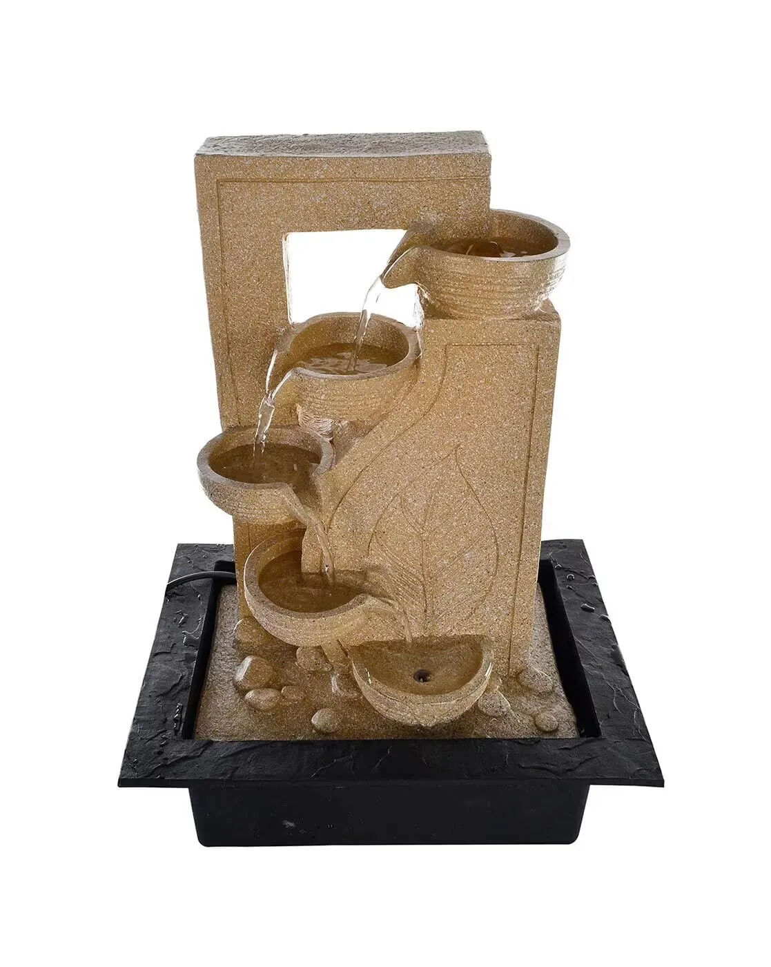 ANAVADYA Cream Polyresin Designer Table Top 4 Tier Waterfall Fountain Indoor Home Decor with Multicolour Lights and Water Flow Control Pump (Size: 40 x 29.5 x 22 CM)