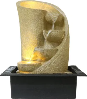 ANAVADYA Designer 4 Steps Cream Color Waterfall Tabletop Fountain | Polyresin Table Top Indoor Outdoor Water Fall Fountain with Multicolour Lights Home Decor Decoration Gift Gifting