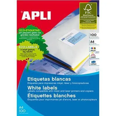 Apli 1279 General Use Labels Square Corners 8Up 105 X 74.0Mm A4 White 100 Sheets