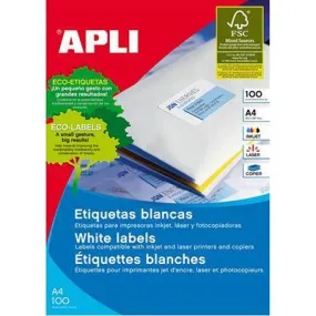 Apli 2412 General Use Labels Round Corners 1Up 199.6 X 289.1Mm A4 White 100 Sheets