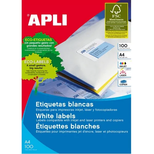 Apli 2422 General Use Labels Round Corners 4Up 99.1 X 139.0Mm A4 White 100 Sheets