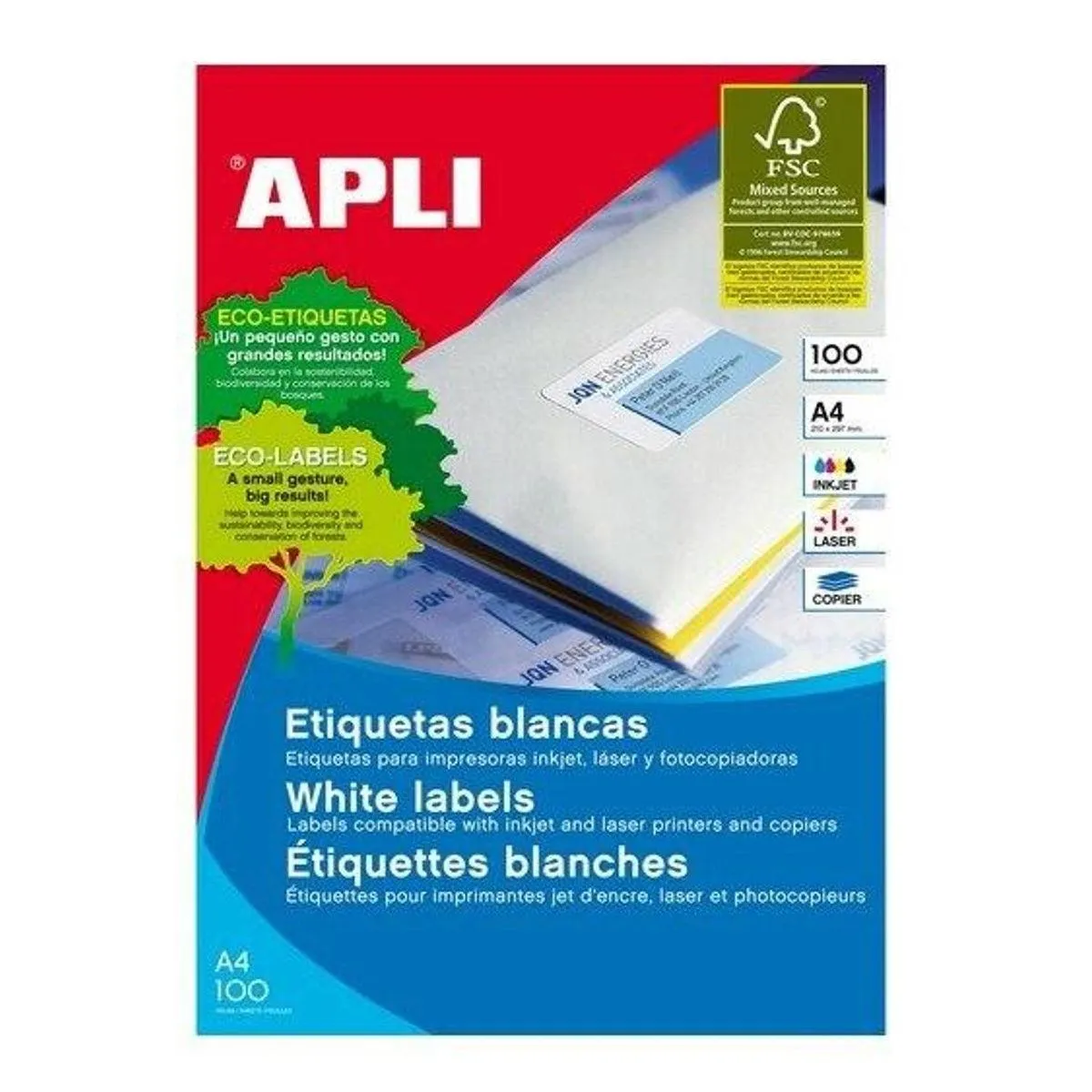 Apli 2422 General Use Labels Round Corners 4Up 99.1 X 139.0Mm A4 White 100 Sheets