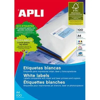 Apli 2785 General Use Labels Square Corners 14Up 98 X 38.0Mm A4 White 100 Sheets