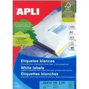 Apli Labels A4 21Up Round Corners 63.5 X 38.1Mm White 100 Sheets
