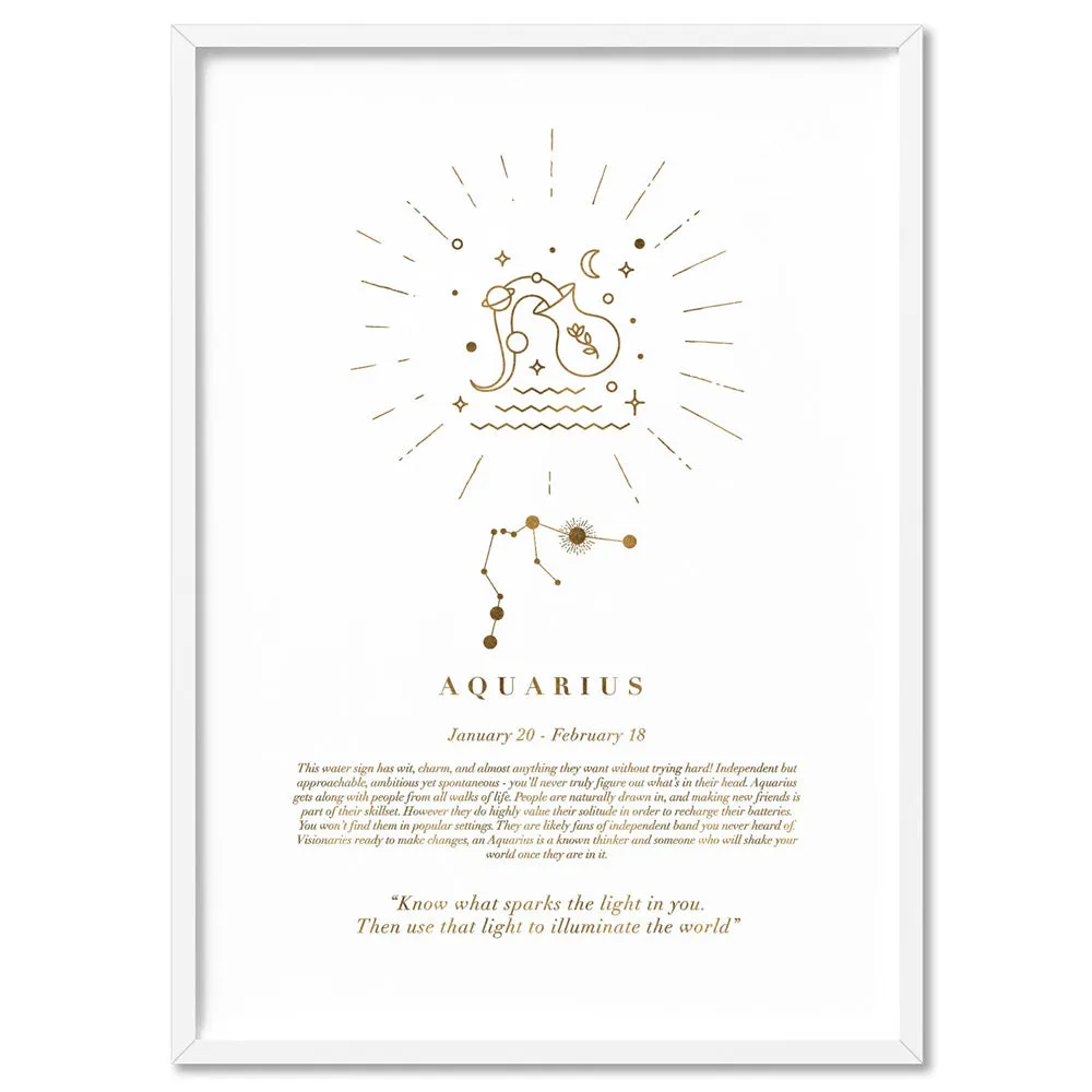Aquarius Star Sign | Celestial Boho (faux look foil) - Art Print