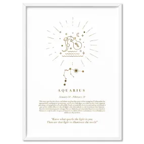 Aquarius Star Sign | Celestial Boho (faux look foil) - Art Print