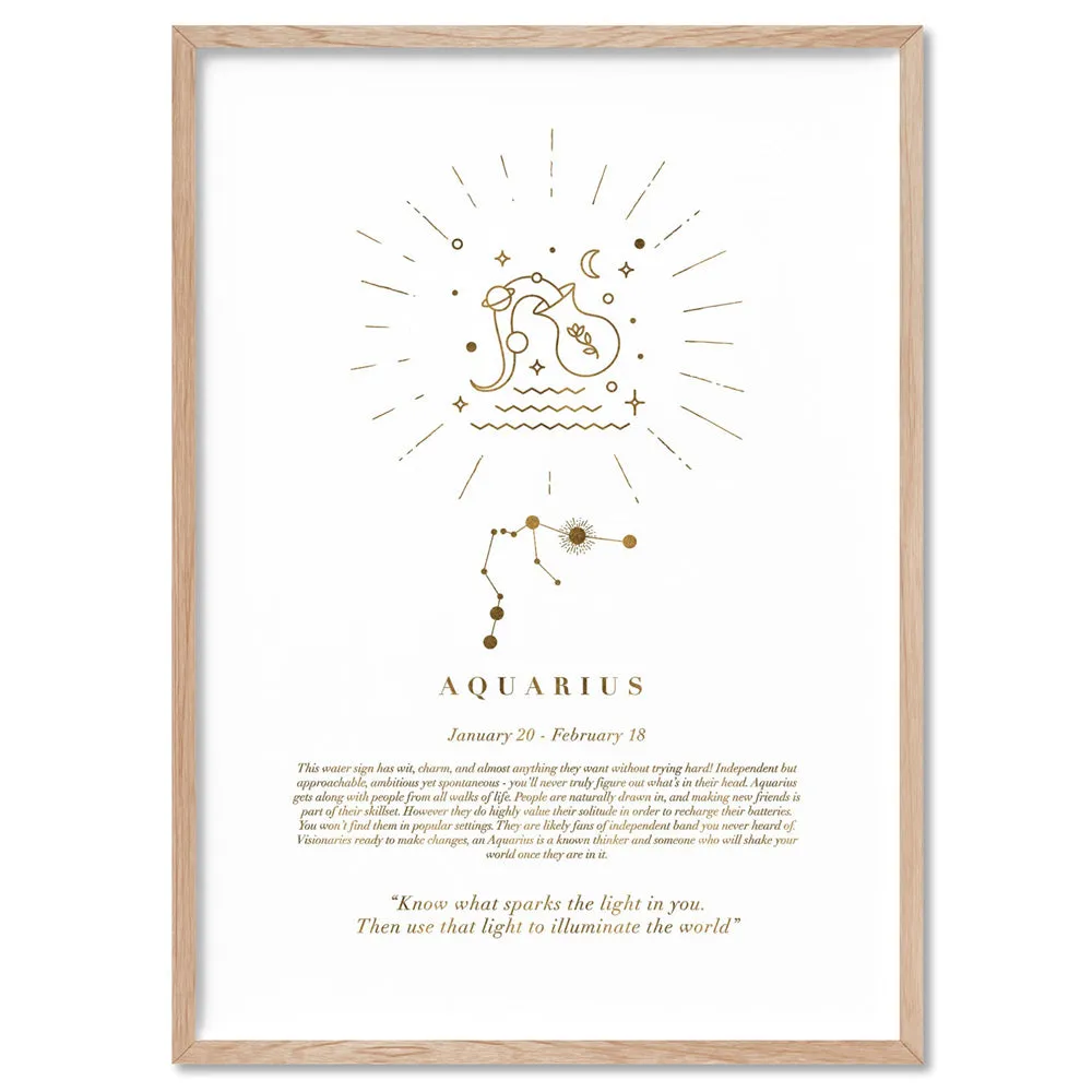 Aquarius Star Sign | Celestial Boho (faux look foil) - Art Print