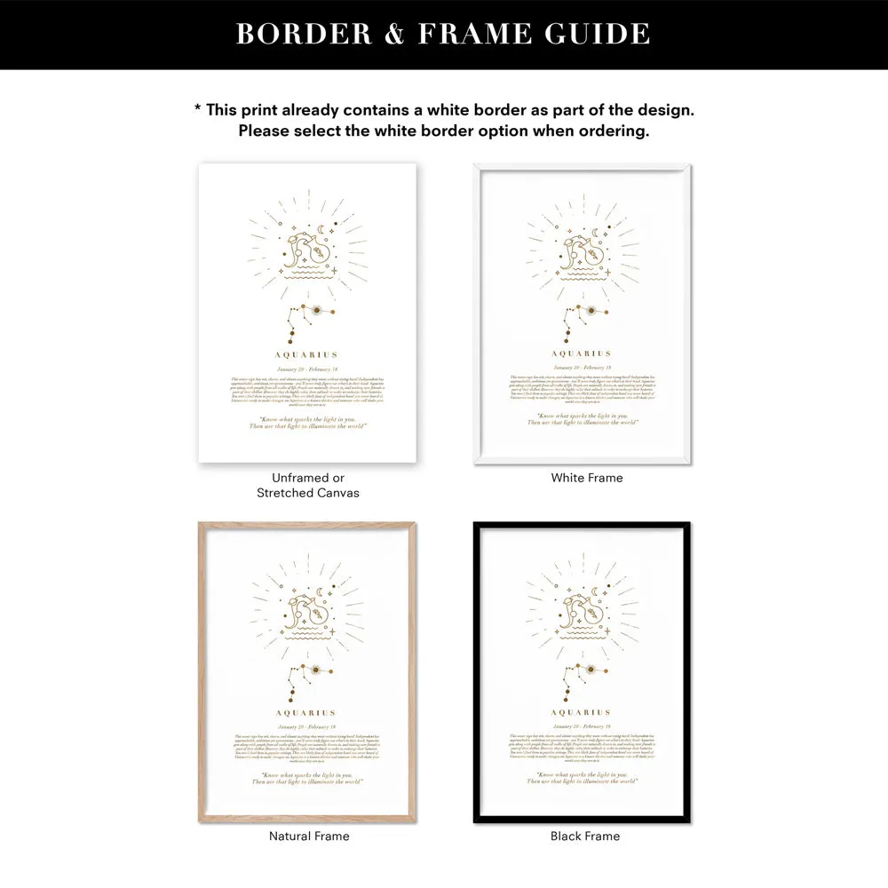 Aquarius Star Sign | Celestial Boho (faux look foil) - Art Print