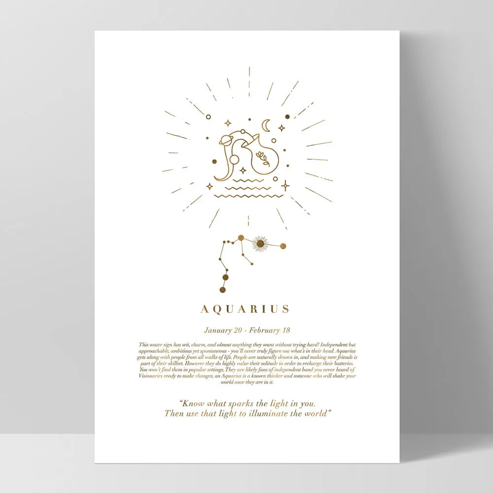 Aquarius Star Sign | Celestial Boho (faux look foil) - Art Print