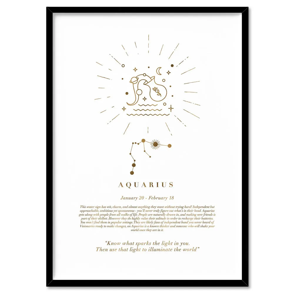 Aquarius Star Sign | Celestial Boho (faux look foil) - Art Print