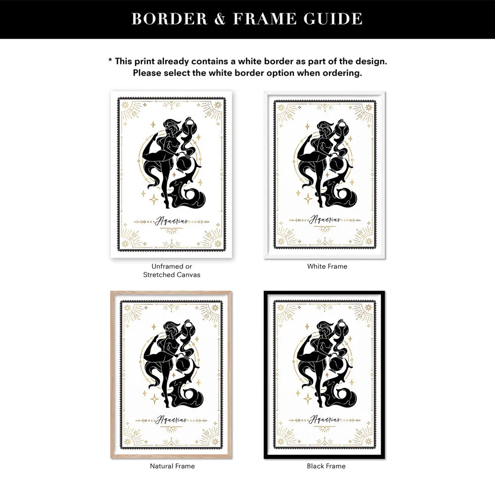 Aquarius Star Sign | Tarot Card Style (faux look foil) - Art Print