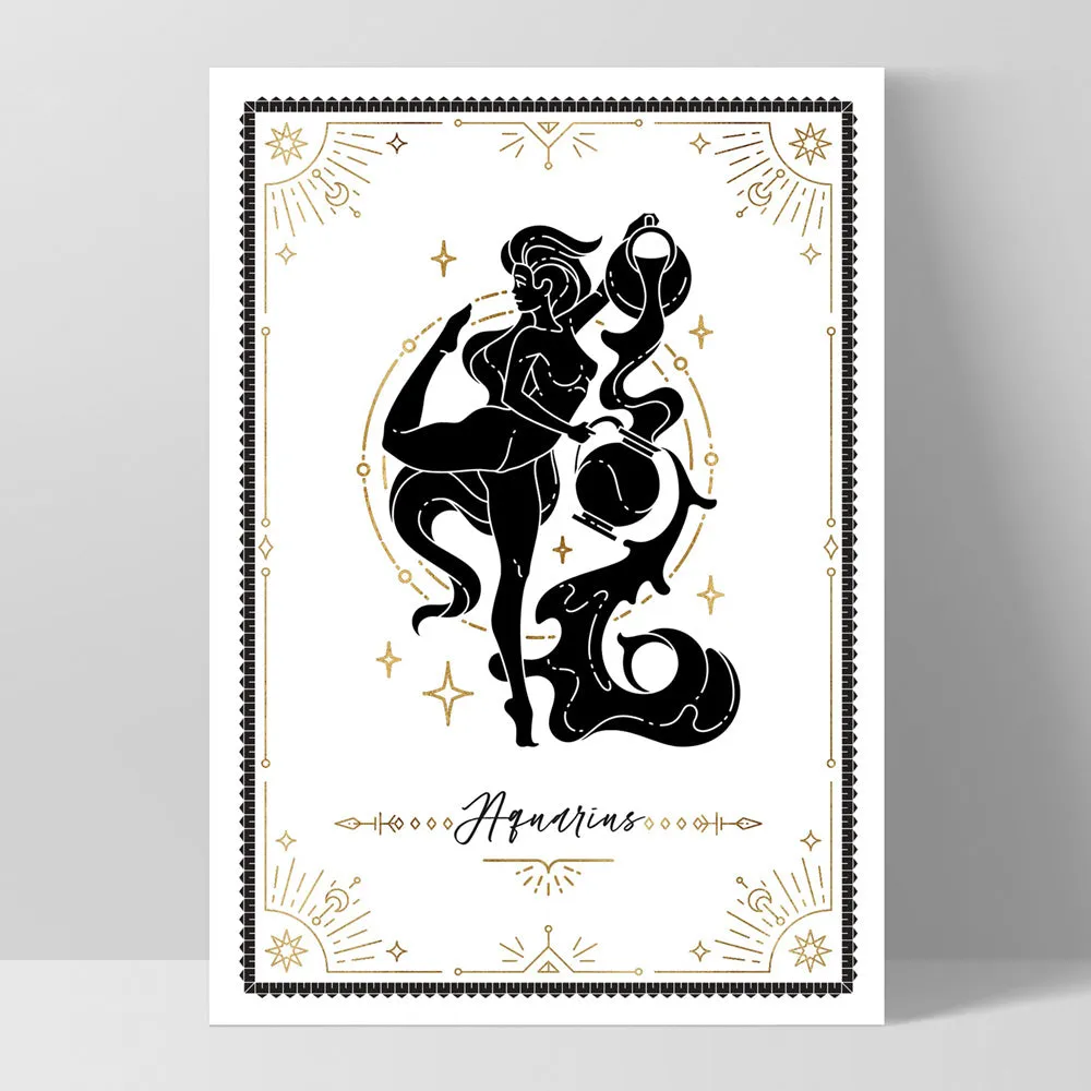 Aquarius Star Sign | Tarot Card Style (faux look foil) - Art Print