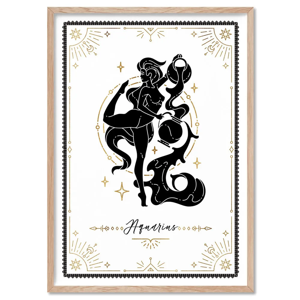 Aquarius Star Sign | Tarot Card Style (faux look foil) - Art Print