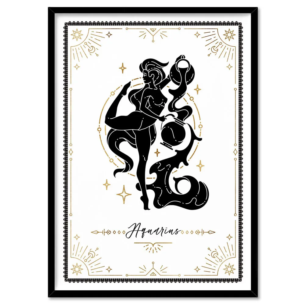 Aquarius Star Sign | Tarot Card Style (faux look foil) - Art Print