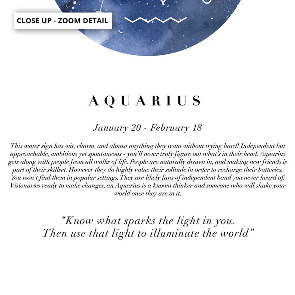 Aquarius Star Sign | Watercolour Circle - Art Print