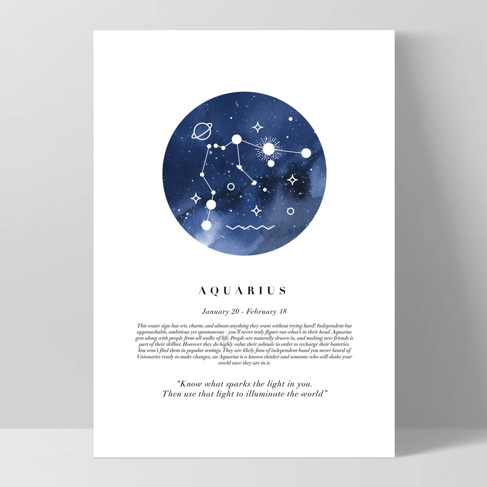 Aquarius Star Sign | Watercolour Circle - Art Print