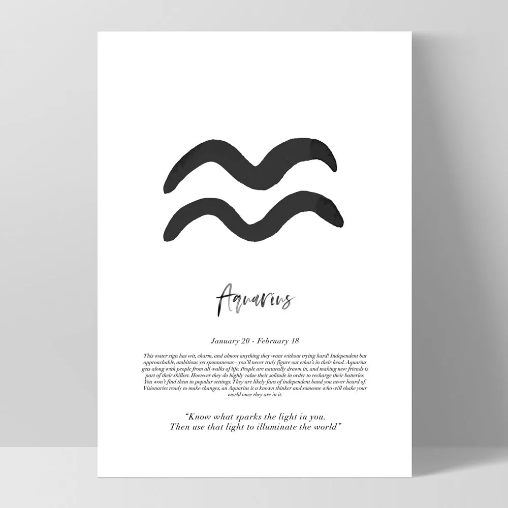 Aquarius Star Sign | Watercolour Symbol - Art Print