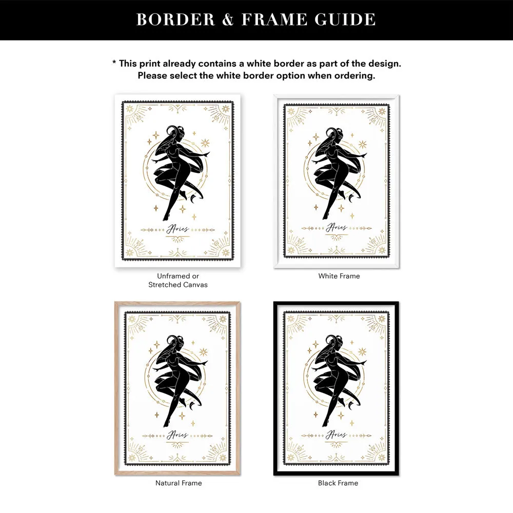 Aries Star Sign | Tarot Card Style (faux look foil) - Art Print
