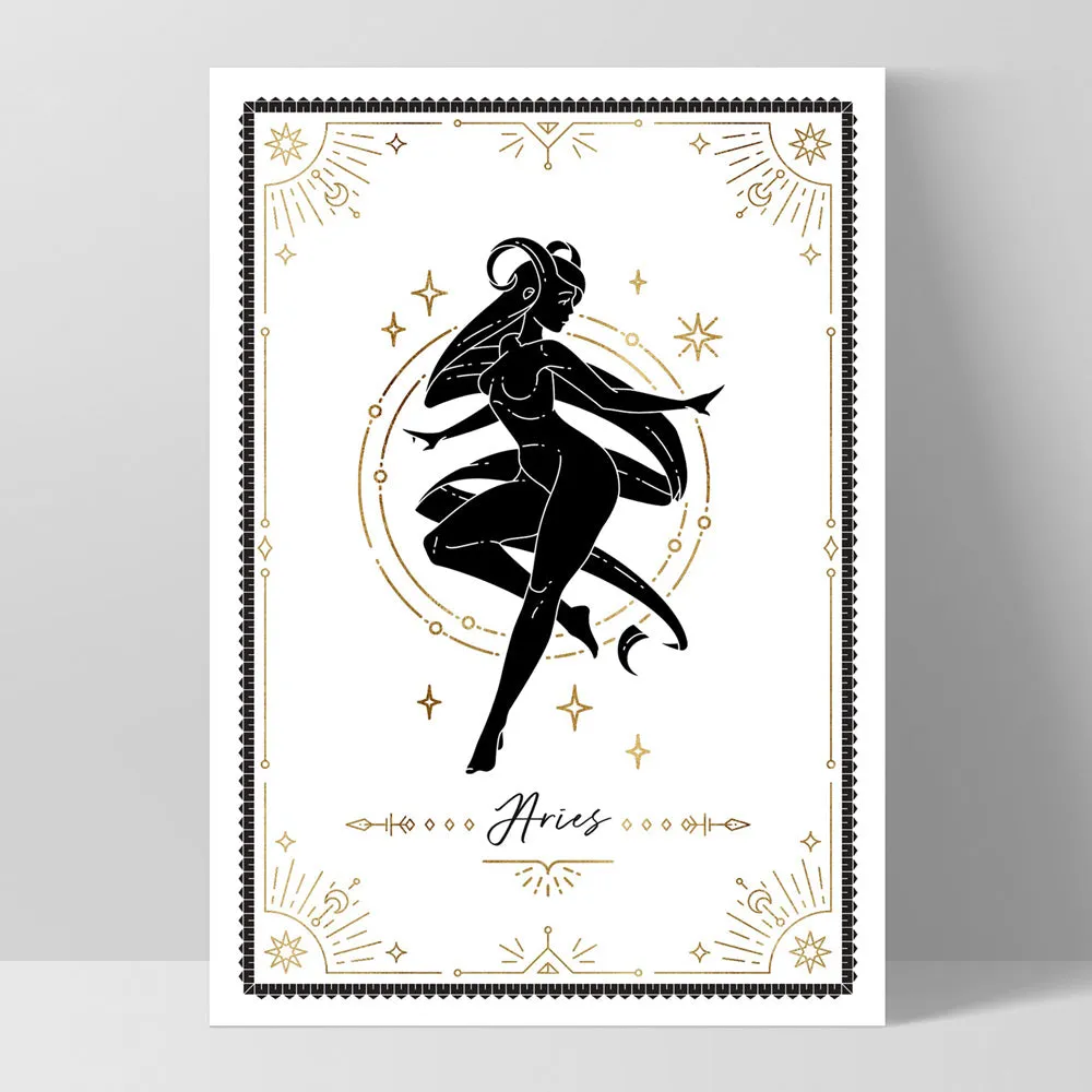 Aries Star Sign | Tarot Card Style (faux look foil) - Art Print
