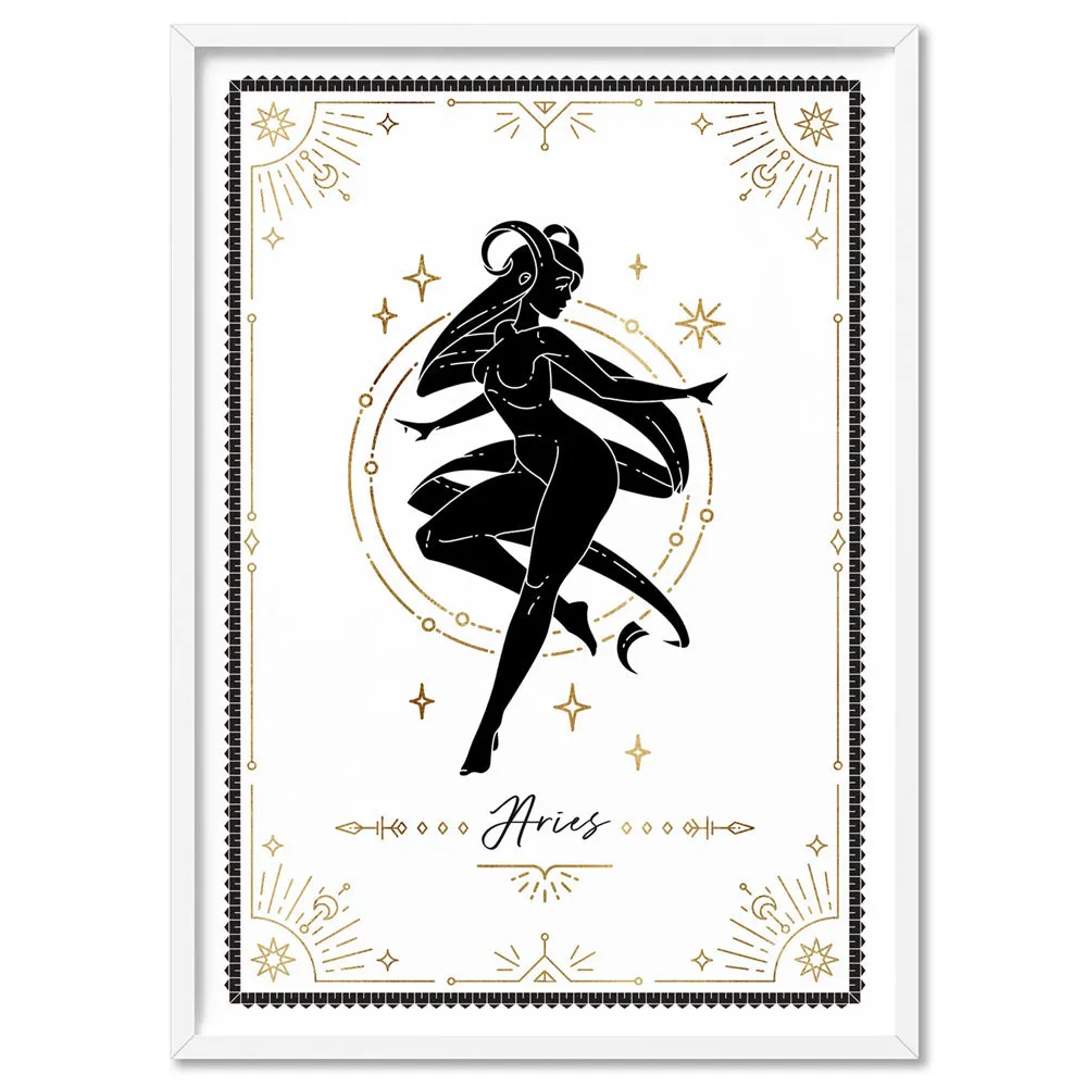 Aries Star Sign | Tarot Card Style (faux look foil) - Art Print