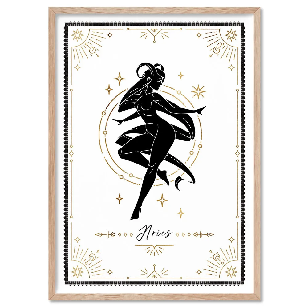 Aries Star Sign | Tarot Card Style (faux look foil) - Art Print